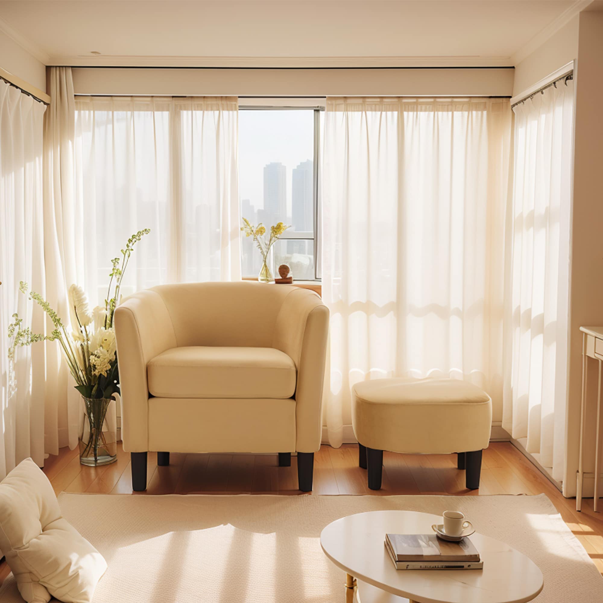 Velvet Accent Chair With Ottoman, Modern Barrel Chair Armchair For Living Room, Bedroom, Yellow_maomaolike.com